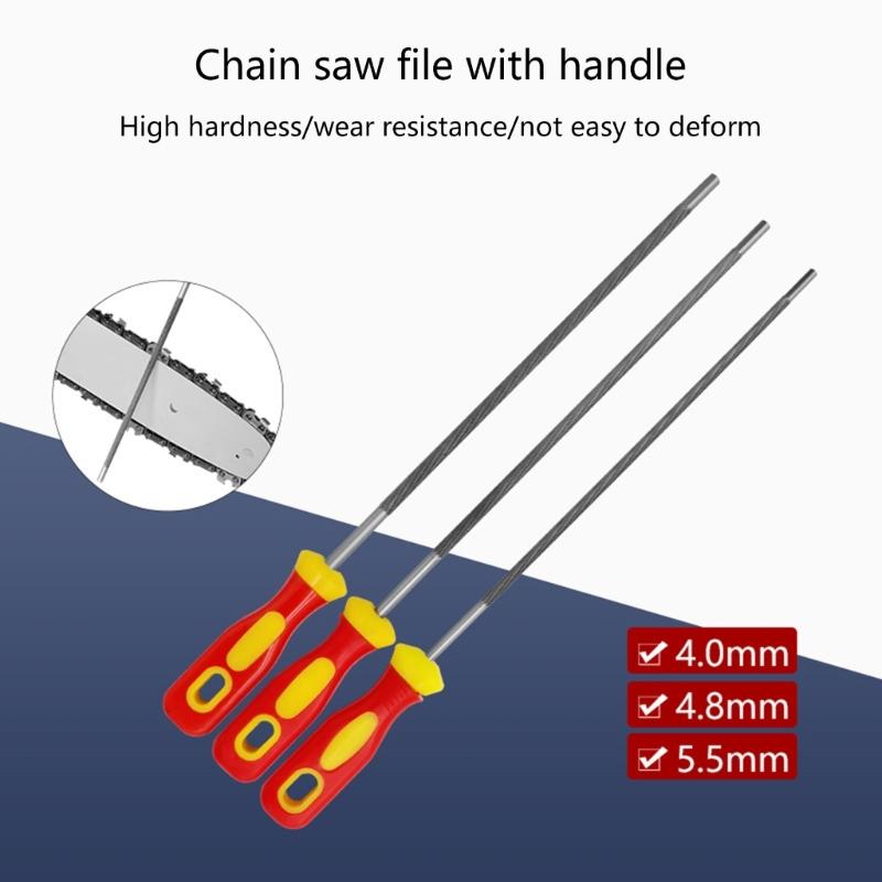 3pc/Set Durability Metal Chainsaw Chain Sharpener 4/4.8/5.5mm Round File,for 3/8" Saw Chain Maintenance Garden Hand Tool