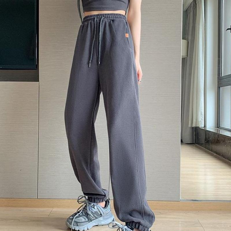 Damskie spodnie dresowe Harun Casual Wiosna Jesień Luźne nogawki Spodnie z wiązaniem Wyszczuplające Szare Spodnie sportowe