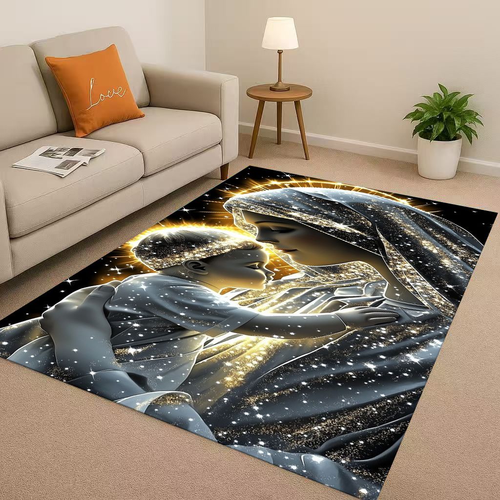 Retro Jesus Virgin Mary Art Living Room Non Slip Area Rug Soft Carpet for Bedroom Playroom Sofa,Easy Clean Home Decor Doormat