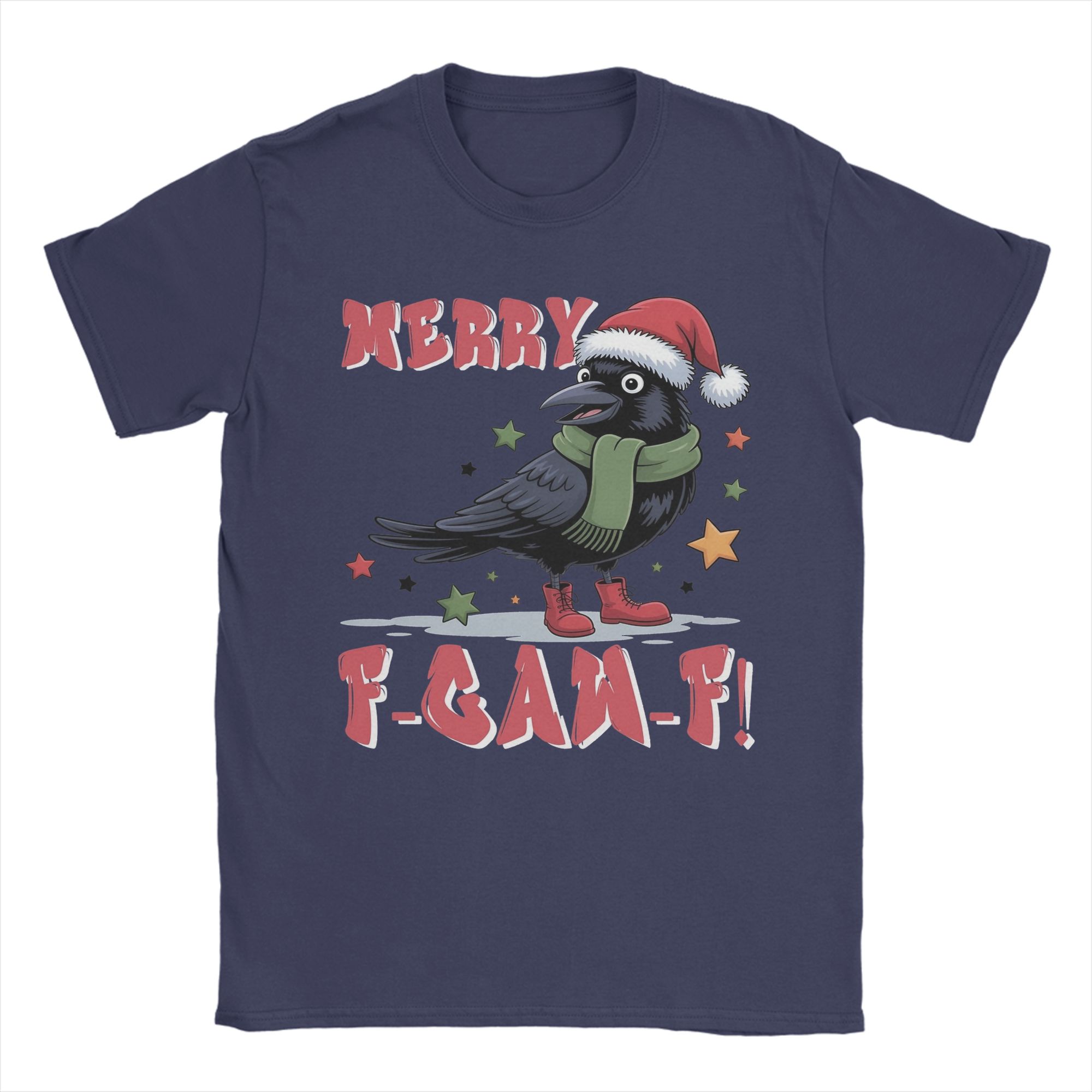 

F-Caw-F Merry Christmas Crow T Shirts Men s Pure Cotton Funny T-Shirts Crew Neck Tees Short Sleeve Tops Original 4XL