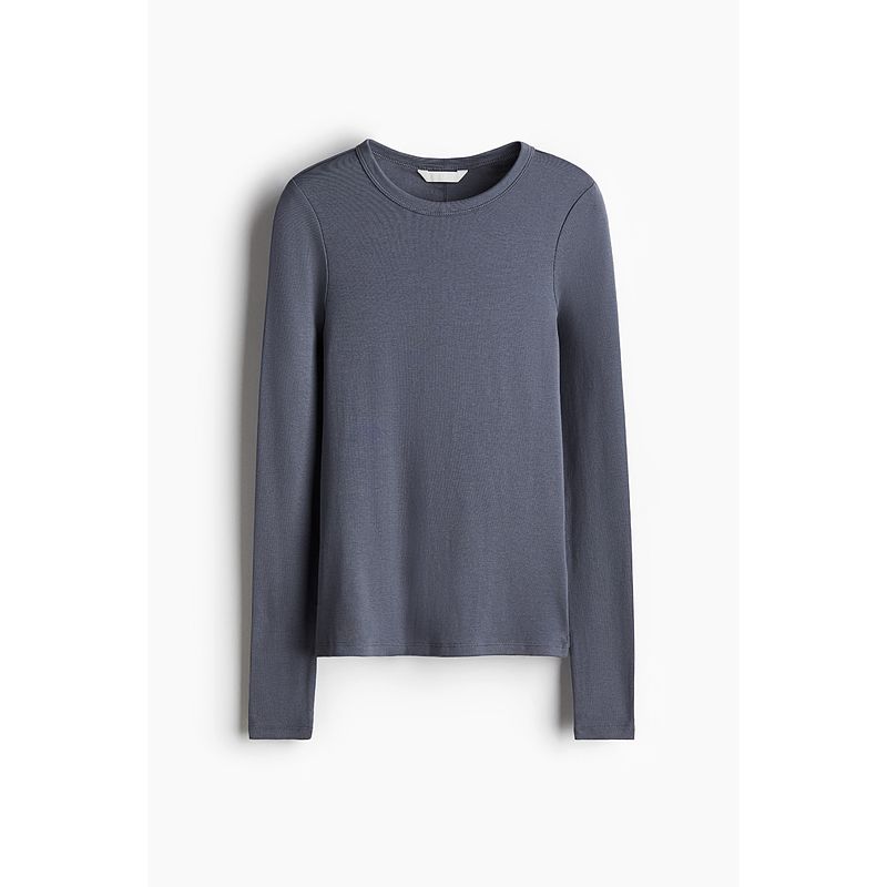 

HM Women s T-shirt 2025 Autumn New Arrival Minimalist Long Sleeve round Neck Cotton Silm Fashion Casual Top 1254718