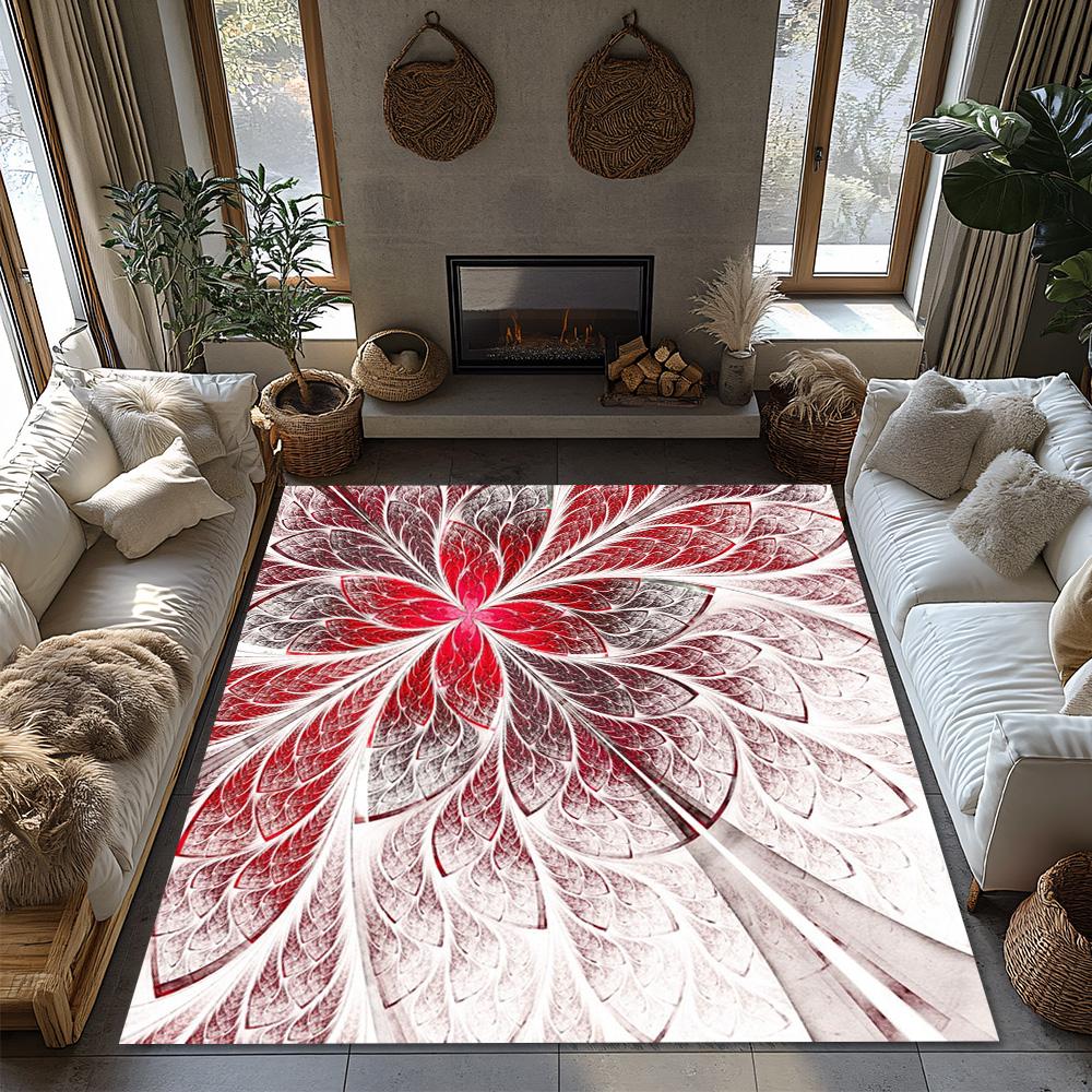 Tuniu Floral Red Abstract Geometric Non-Slip Rug for Living Room Bedroom Kitchen Floor Mat