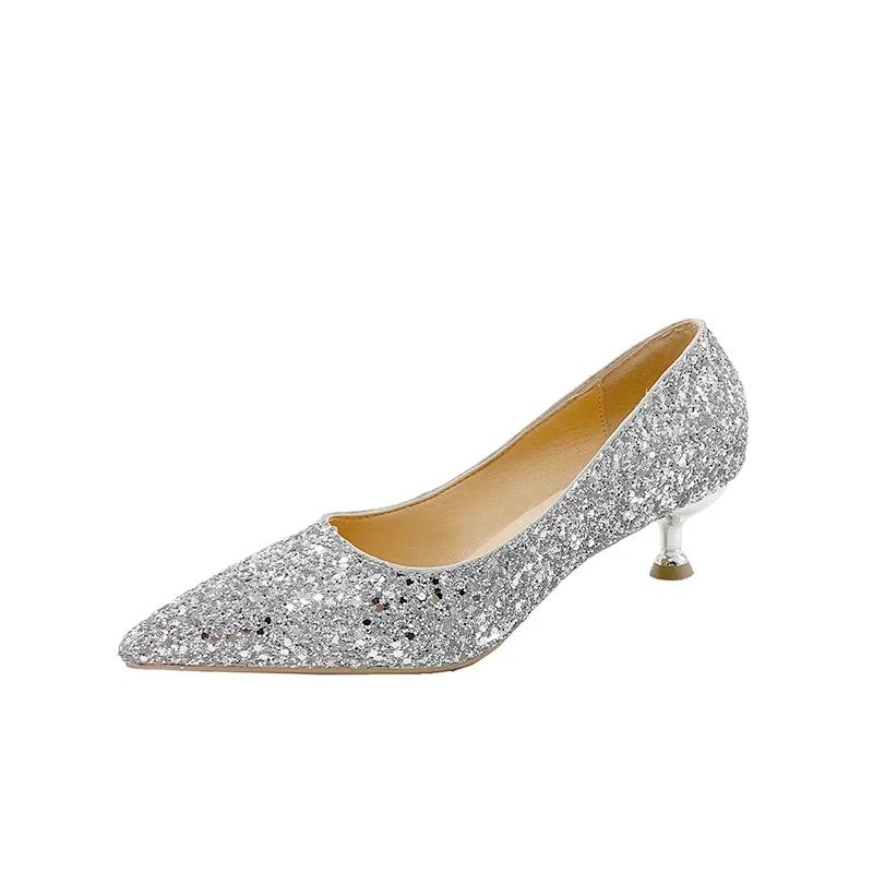 Fashion Elegant Woman Heeled Shoes Classics Bling Pointed Toe Women's Pumps Slip on Thin Heels Versatile Party Dress Wedding High Heels