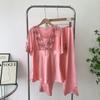 Special Pajama Summer Short Sleeve Trousers Lace Embroidery Nipple Coverage Silk Homewear Two-piece Set Suitable for Daily Wear Suit