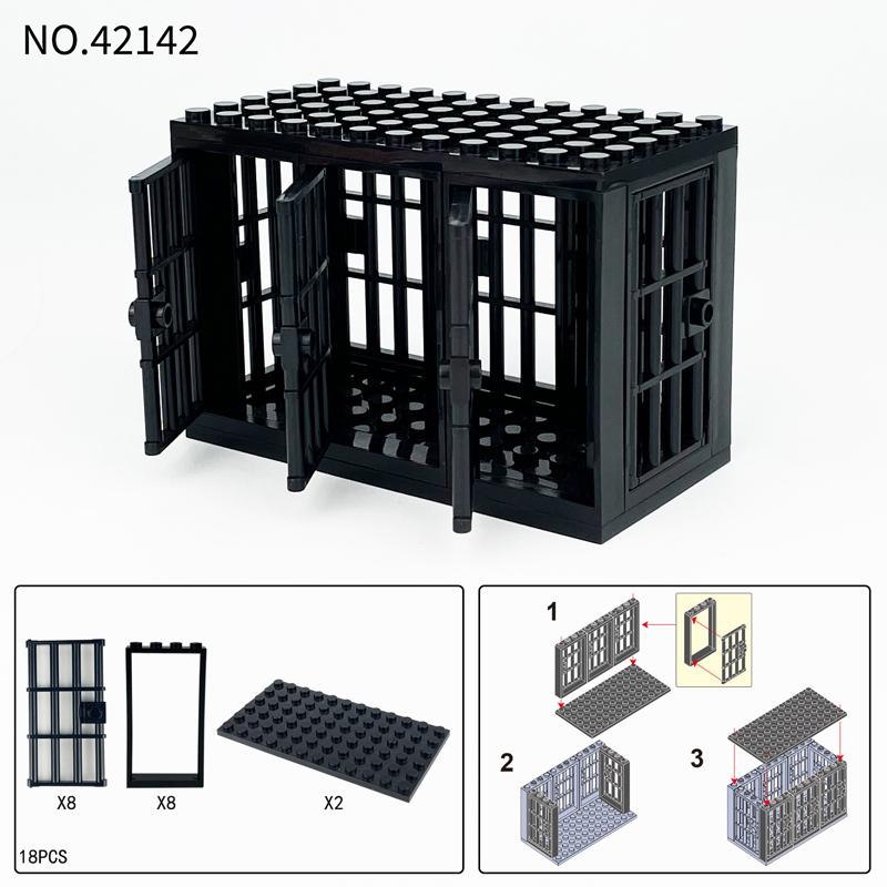 MOC Scena del Carcere Blocchi da Costruzione Accessori Gabbia Scudo della Polizia Motocicletta di Pattuglia Torre di Guardia Manette Mattoncini Giocattolo Fai da Te per Bambini S14