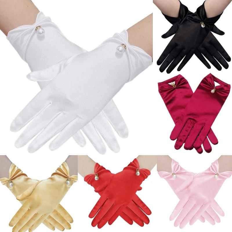 Vintage Wedding Gloves Bride Dress Gloves Satin Short Pearl Pendant Decoration Multicolor Etiquette Gloves Wedding Accessories