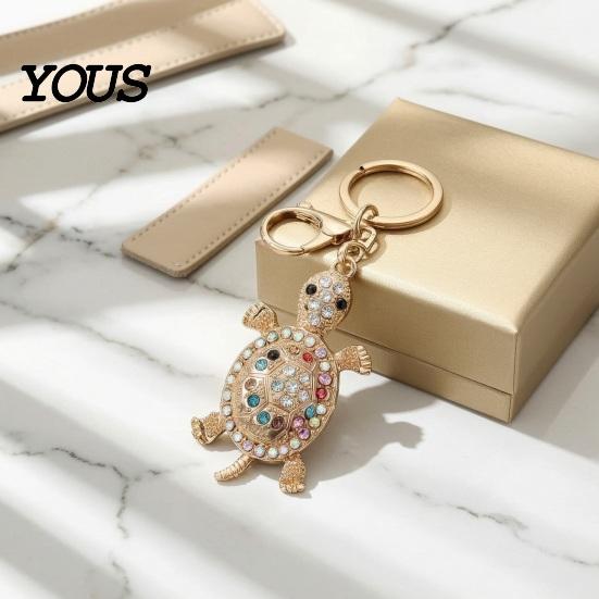 Oxidation Resistant Keychain Pendant, 3D Turtle Design Key Holder with Sparkling Rhinestones Inlaid, Alloy Shell Pendant Easy to Attach Lucky