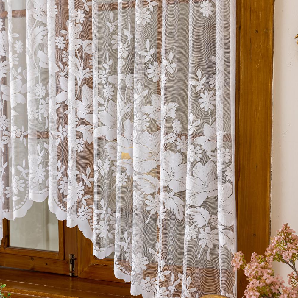 1PC Nuan Series White Floral Lace Window Valance Vintage Embroidered Sheer Curtain for Living Room Bedroom Home Decor