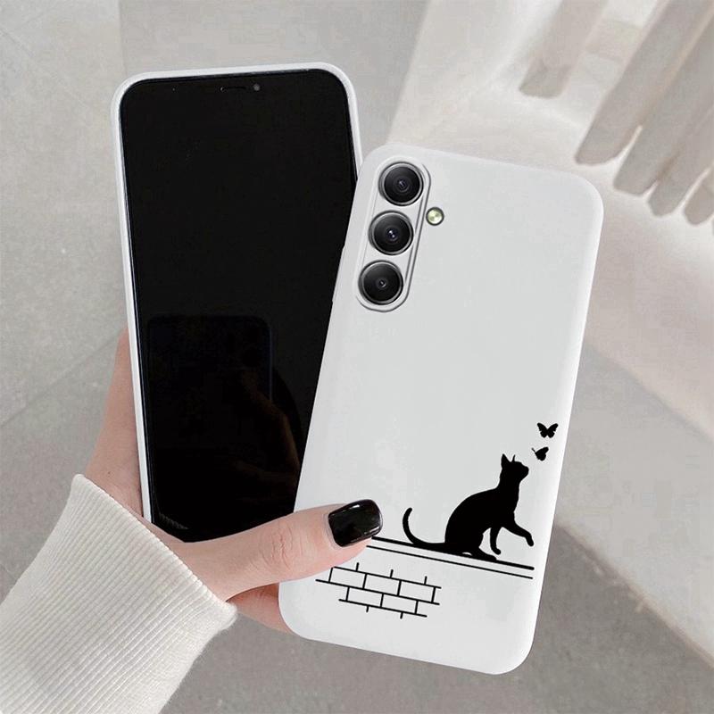 

М який силіконовий чохол з малюнком Cat для Samsung M35 A55 A35 Xiaomi Redmi Note Poco C65 iPhone 15 Huawei Honor Realme Camera Protective Shockproof Cover Samsung Galaxy M34 5G білий