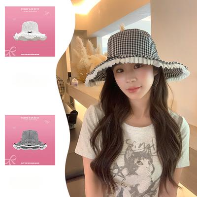 Atmosphere Lace Edged Polka Dot Big Hat Brim Sun Hat Designer Sweet Fisherman Hat Woman Showing Face Small Sun Basin Hat