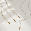 Collana con Ciondolo Croce in Acciaio Inossidabile 304 Placcata Oro 18K Reale Catena a Maglia Cavo Perline Rosario Collana a Goccia Forma a Y