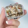 Portable Pill Box with 2 Compartments, Mini Metal Medicine Organizer Case, Cute Printed Pill Container for Vitamins, Pills, Jewelry, Travel, Daily Use