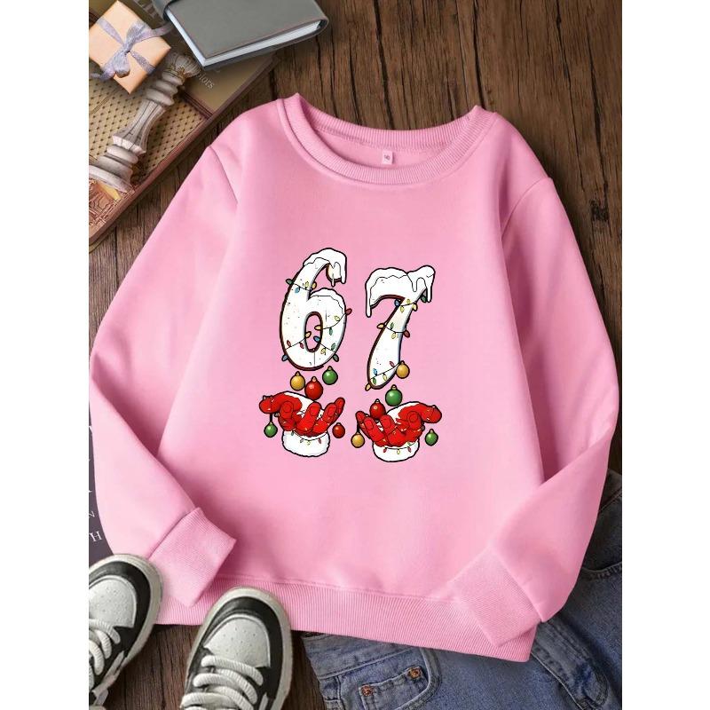 European sizes New Comfortable Kids' Round Neck Sweatshirt, Casual Trendy Fashion, Cute Six Seven Print Top for Ages 3 and Up