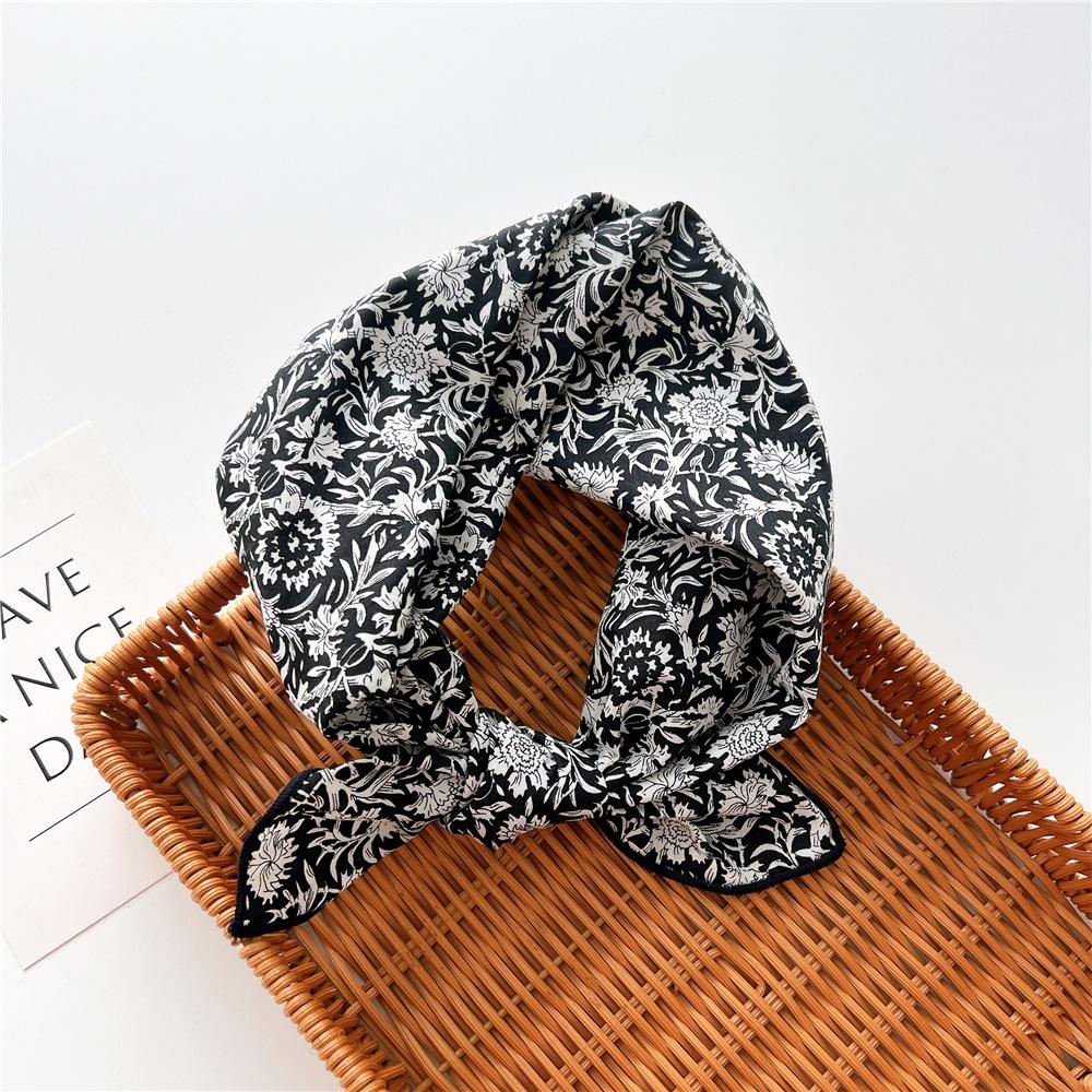 Cotton And Linen Small Square Scarf Silk Scarf Women'S Spring And Autumn New Style Artistic And Versatile Fashionable Temperament Headband Scarf
