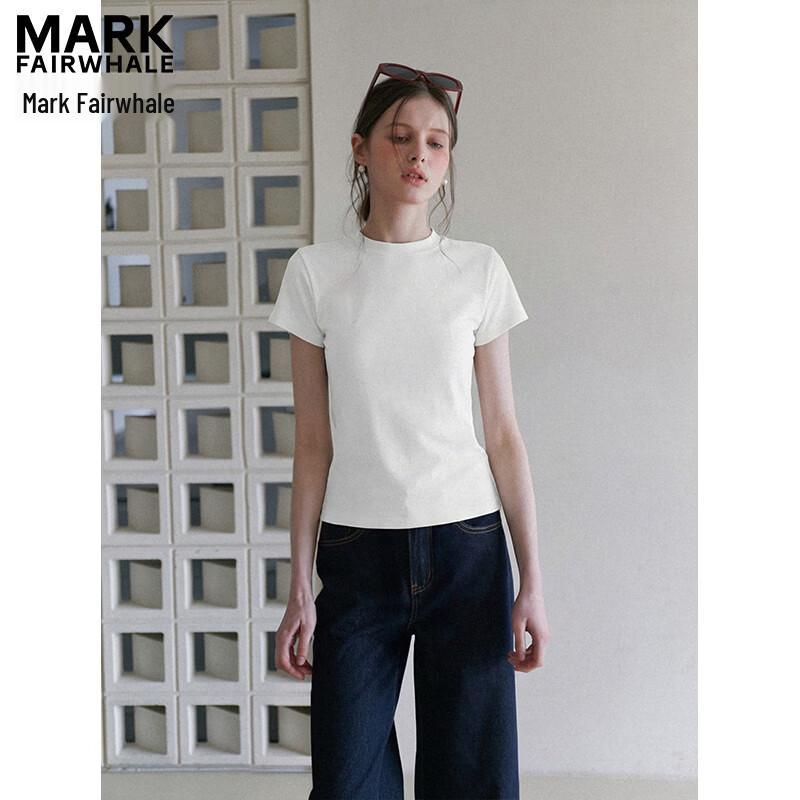MARK FAIRWHALE Women s Mock Neck Slim Fit Short Sleeve T-shirt S белый