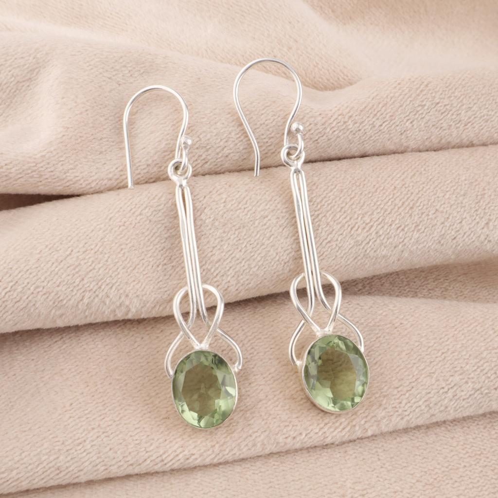 Green Amethyst Gemstone 925 Sterling Silver Jewelry Handmade Hook Earrings 1.76" EE-171-16