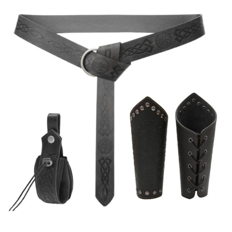 4 Pcs/Set PU Leather Waist Bag Arm Bracers Belt Medieval Renaissance Costume Set Halloween Accessories