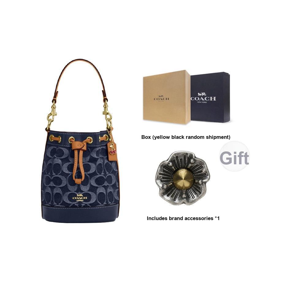 Coach Signature 14 Klassisches Logo Abnehmbarer Schultergurt Stoff und Leder Beuteltasche Mini Damen Taschen Denim-Blau CY740-IMXIA