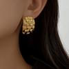 Dainty Geometric Chain Stainless Steel Earrings for Women Gold Plated Texture Rectangle Stud Earring Statement Zircon Gifts
