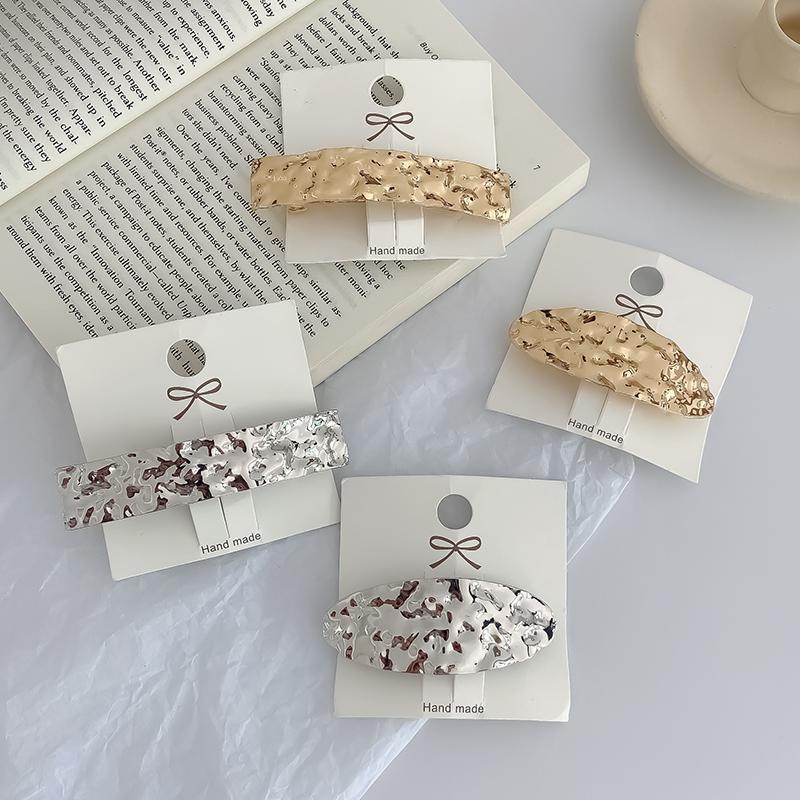 Korean Ins Style Metal Alloy Geometric Square Oval Spring Clip Edge Design Concave and Convex Hair Accessories