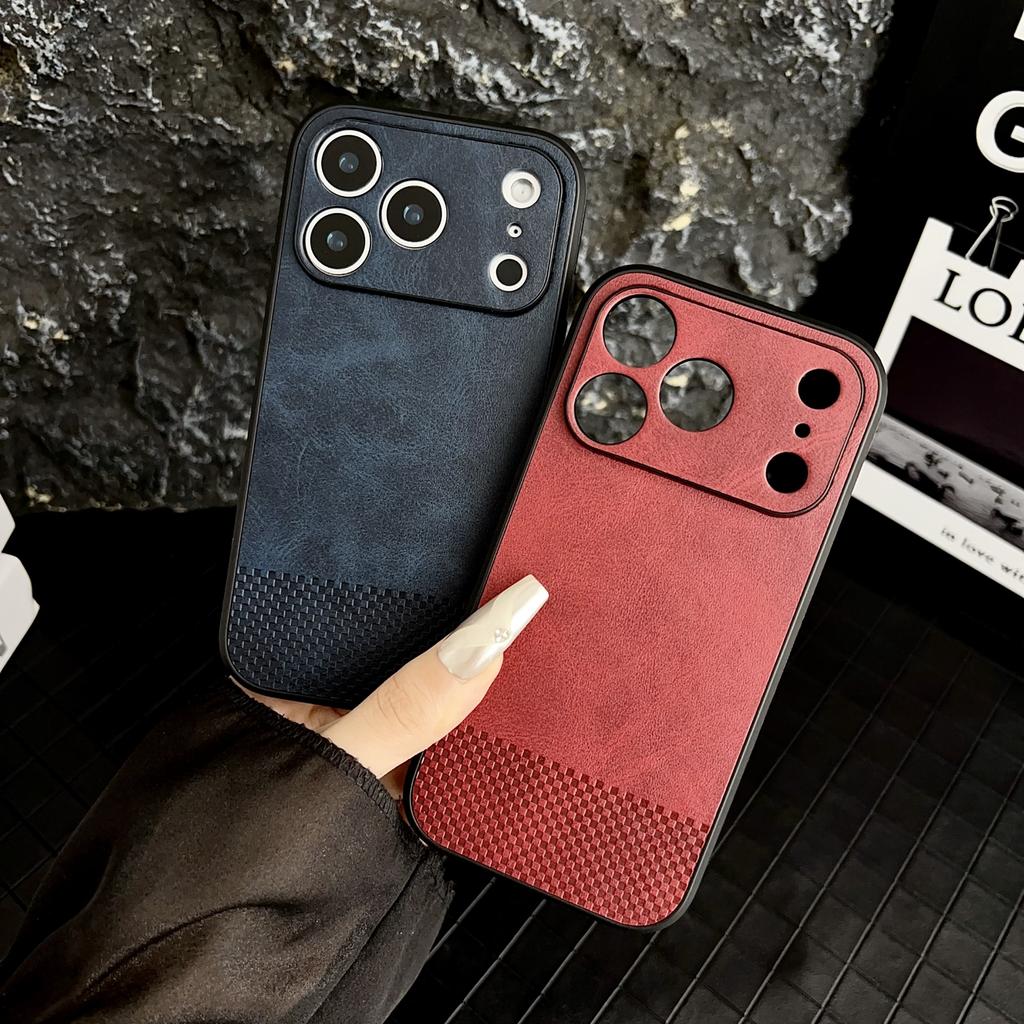 For iPhone 17 Pro Max Case Grid Texture PU Leather Coated PC TPU Phone Cover