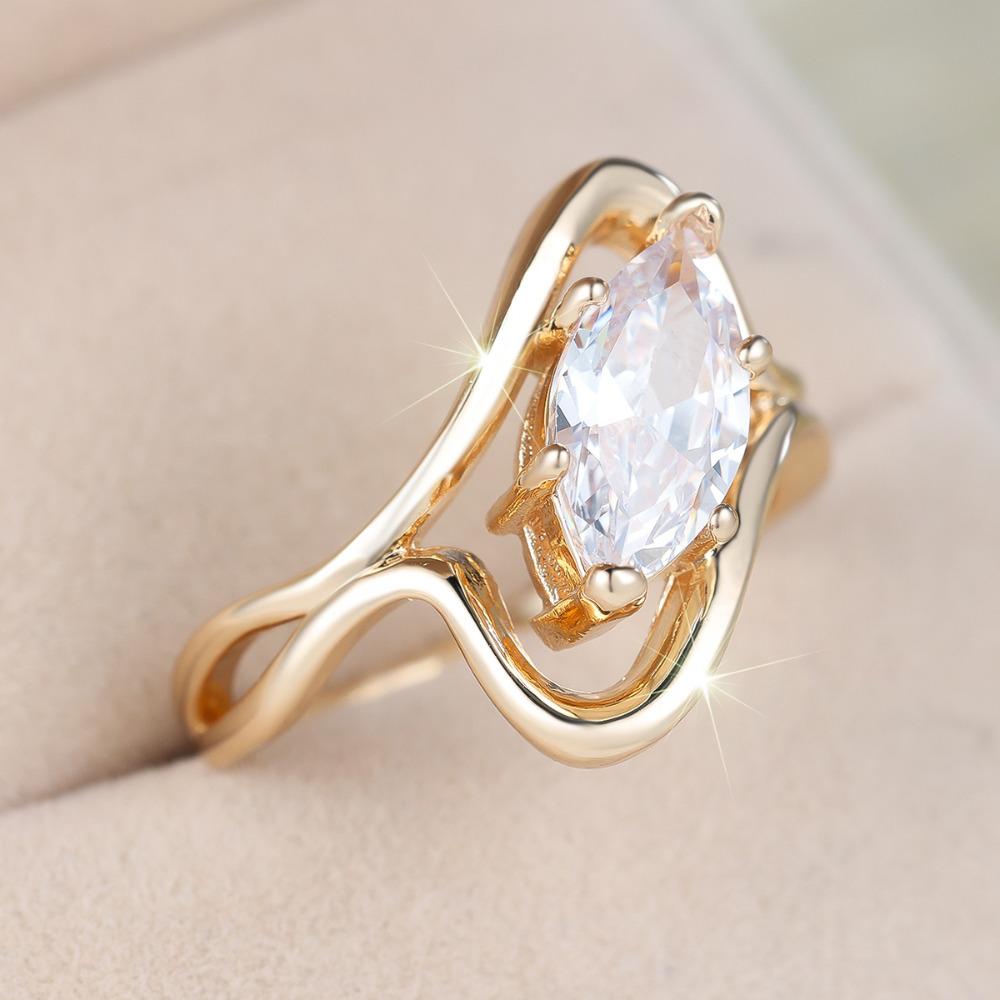 Fashion Gold Color Marquise Cut White Zircon Rings for Women Wedding Bands Fine Jewelry Gifts
