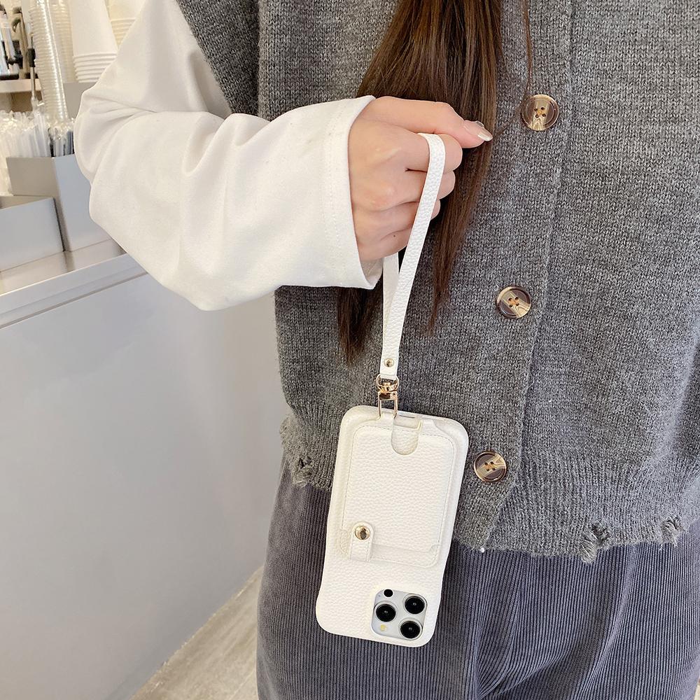 For iPhone 16 Pro Case Multi-Functional Card Slots Leather Back Cover with Wrist Strap