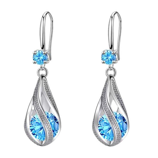 

1 Pair Drop Earrings Cubic Zirconia Waterdrop Shape Long Earrings Lightweight Smooth Surface Hook Earrings Banquet Dance Accessories синій