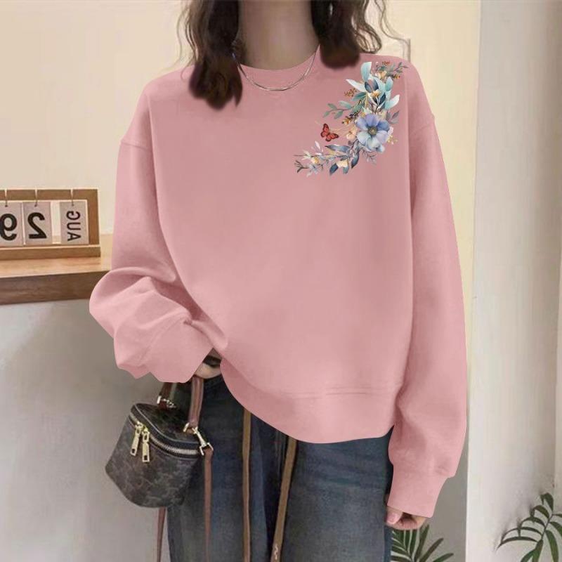

Пуловер из чистого хлопка, осень, новая толстовка, женский, с принтом, нишевый дизайн, свободный, женский топ с длинным рукавом S розовый