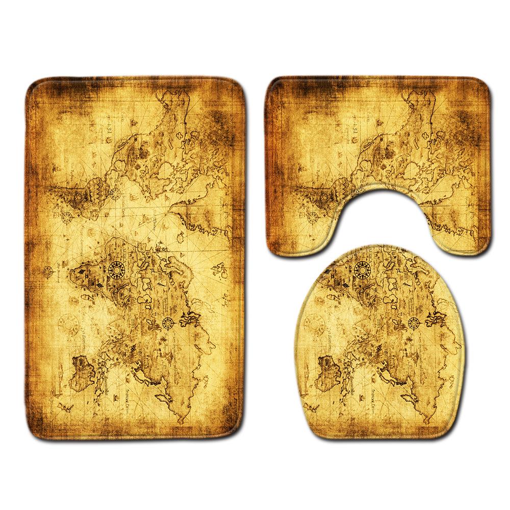 Creative Retro Bathroom Toilet Three-Piece Floor Mat Combination Set Household Door Mat Kitchen Absorbent Non-Slip Carpet