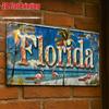 2D Flat Piece, Florida Beach Scene Metal License Plate, Vintage Aluminum Sign, Suitable for Poolside, Patio, Beach Bar