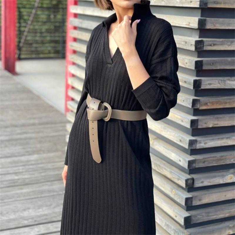 New Pattern Women Autumn Winter Sexy V Neck Long Sleeve Knitted Sweater Dress Long Sleeve Straight Cozy Pullover Slim Dresses