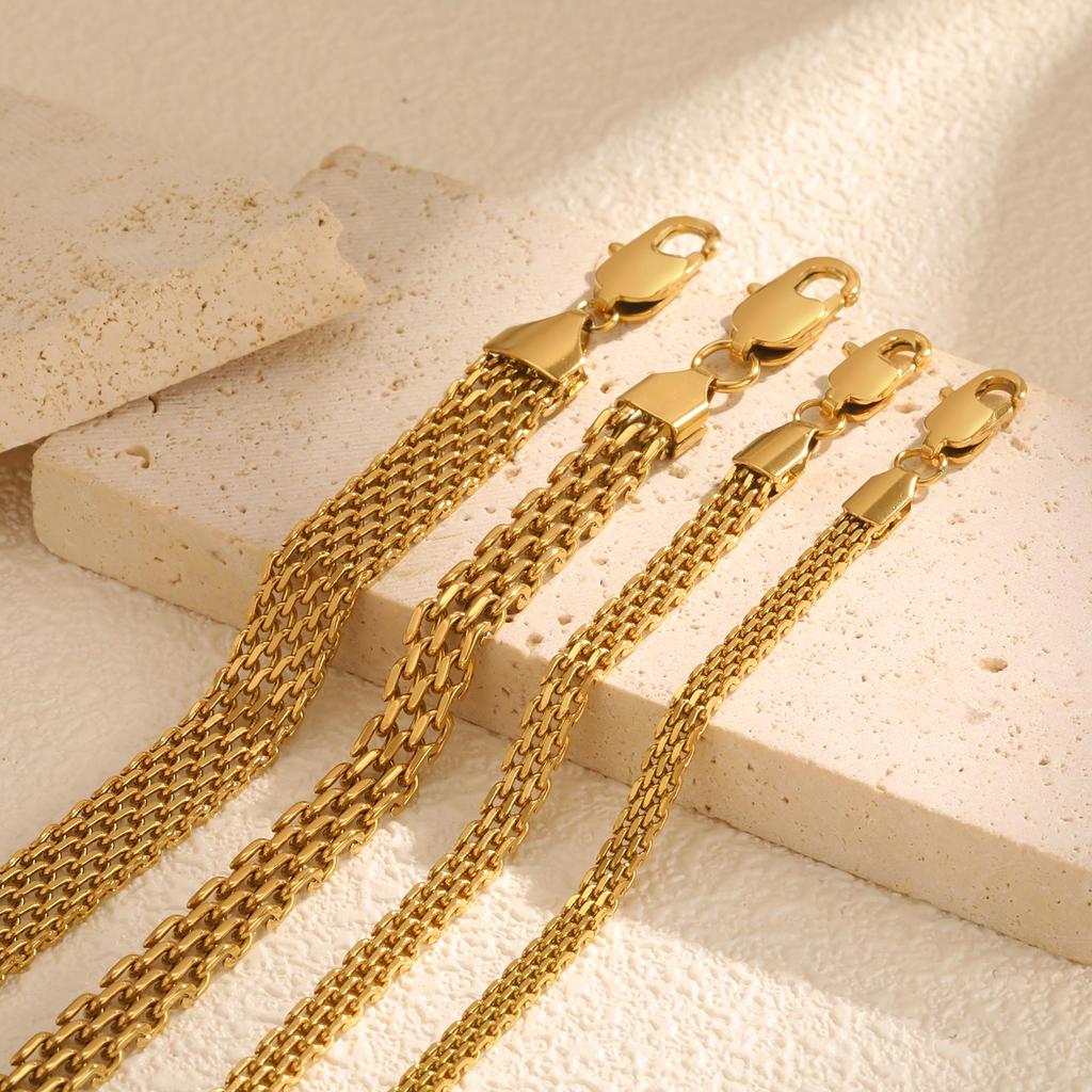 3mm/4mm/6mm Vintage Mesh Link Chain Bracelet for Women, Gold Plated Stainless Steel Italian Chain Bracelet, Waterproof Jewelry