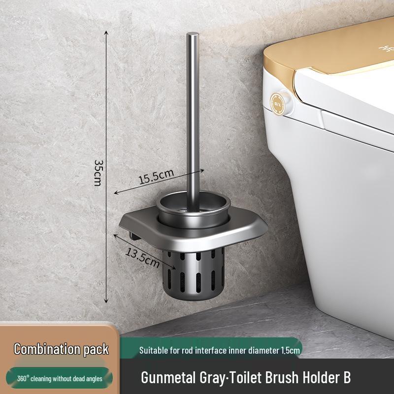 Wall-Mounted Soft Bristle Toilet Cleaning Set with Long Handle and Storage Rack