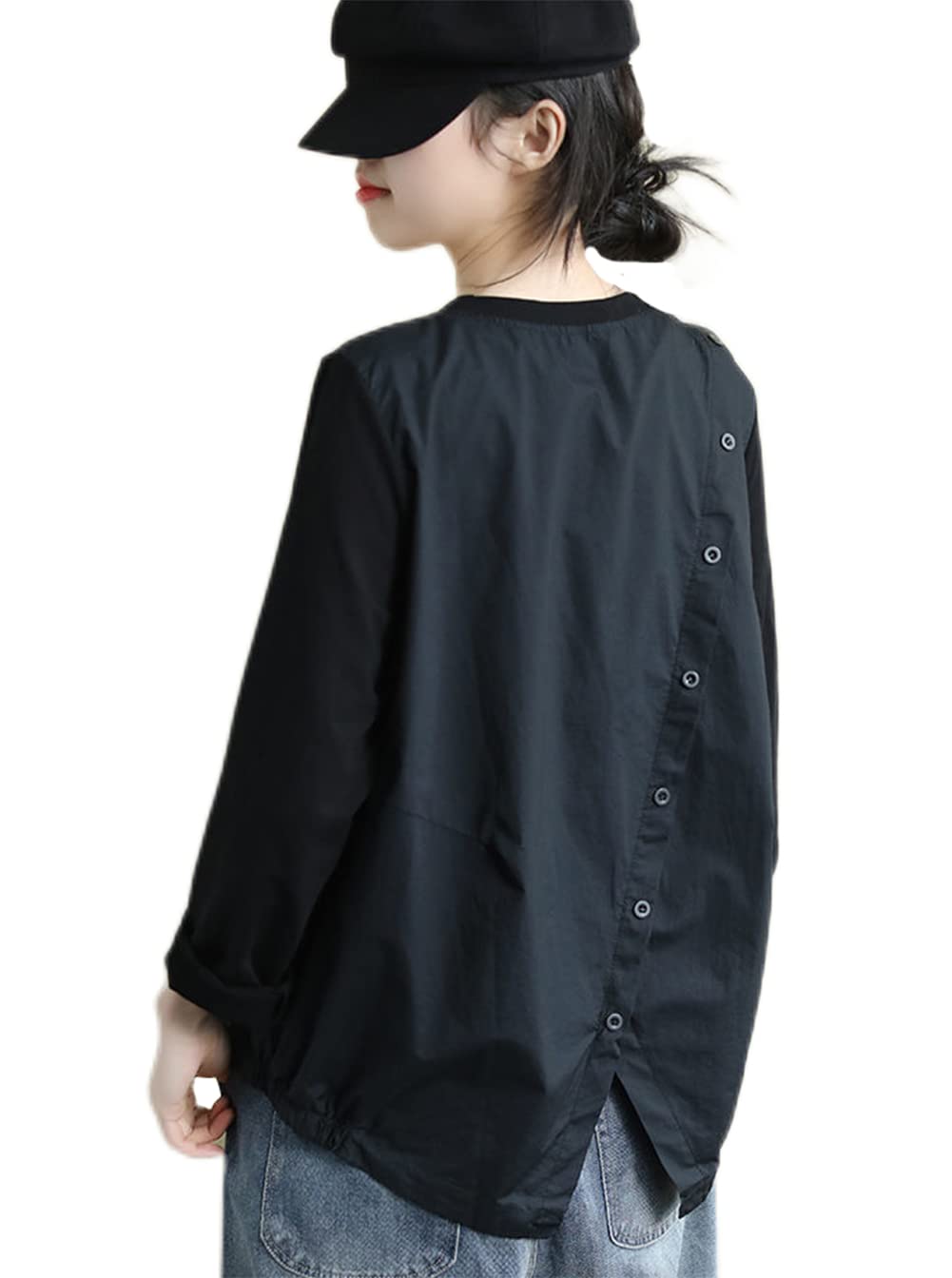 

YUNHEN Женская футболка с длинным рукавом, простая, свободная, корейская, топ, повседневная, прилегающая, модная, толстовка, пуловер, весна/осень (Размер Черный) чёрный