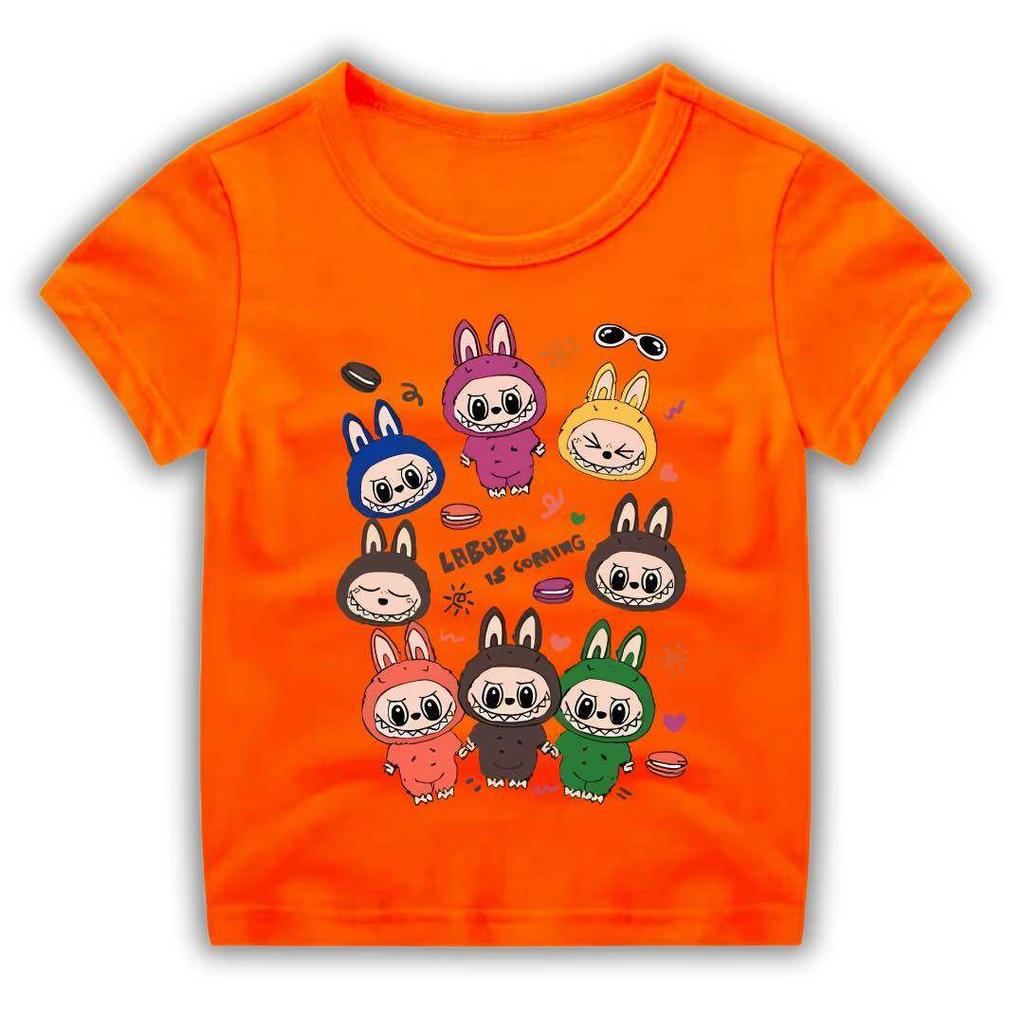 2025 New Children's T-shirt Cartoon Style Multiple LABUBU Printed Round Neck Short Sleeve Casual Girls' Top