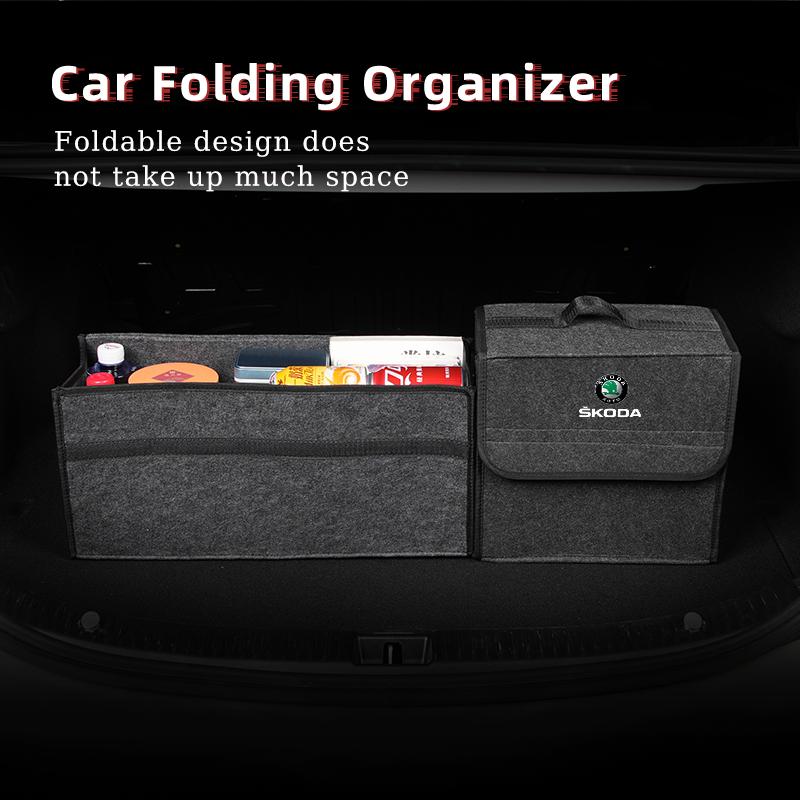 AAABP1 Car Trunk Storage Bag Felt Stowing Box Tools Organizer Accessories For Skoda Octavia Superb Rapid Kodiaq Karoq Fabia Kamiq