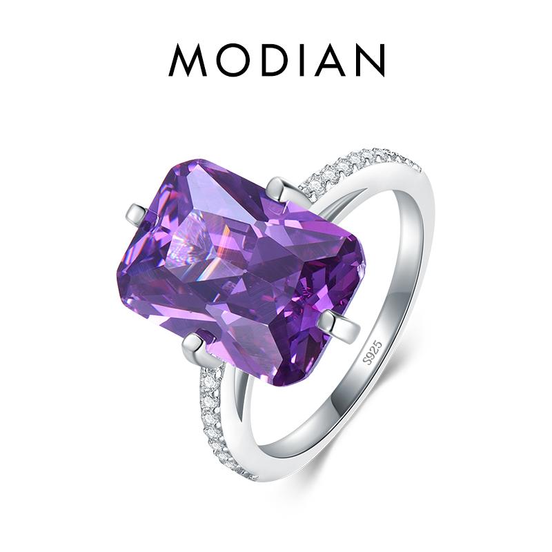 MODIAN 925 Sterling Silver Rectangle 5A Clear Zircon Luxury Rings Anniversary Engagement Jewelry For Women Fashion Rings