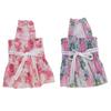Dog Princess Dress with Floral Pattern Ruffle Sleeveless Puppy Summer Dress with Lace Bow Elastic Breathable Pet Clothes for Small Dogs Cats