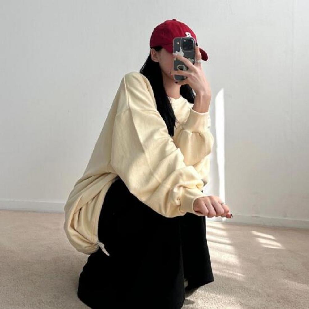 Open Run Women Podave Box Fit Loose Red String Loose Fit Sweatshirt