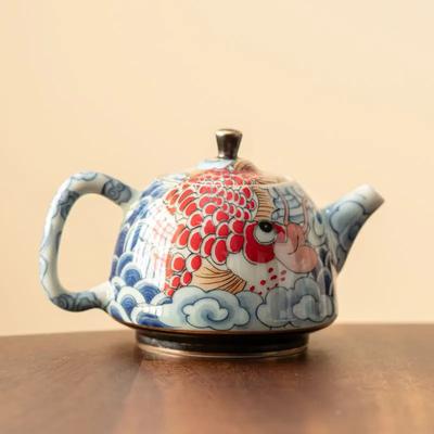 Retro Glazed Blue and White Dragon Fish Nafu Teapot Kung Fu Tea Set Home Chinese Ceramic Single Pot for Brewing Tea