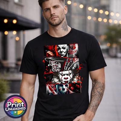 Classic Horror Movie Graphic T-Shirt Black Jason Freddy IT Michael Myers Tee