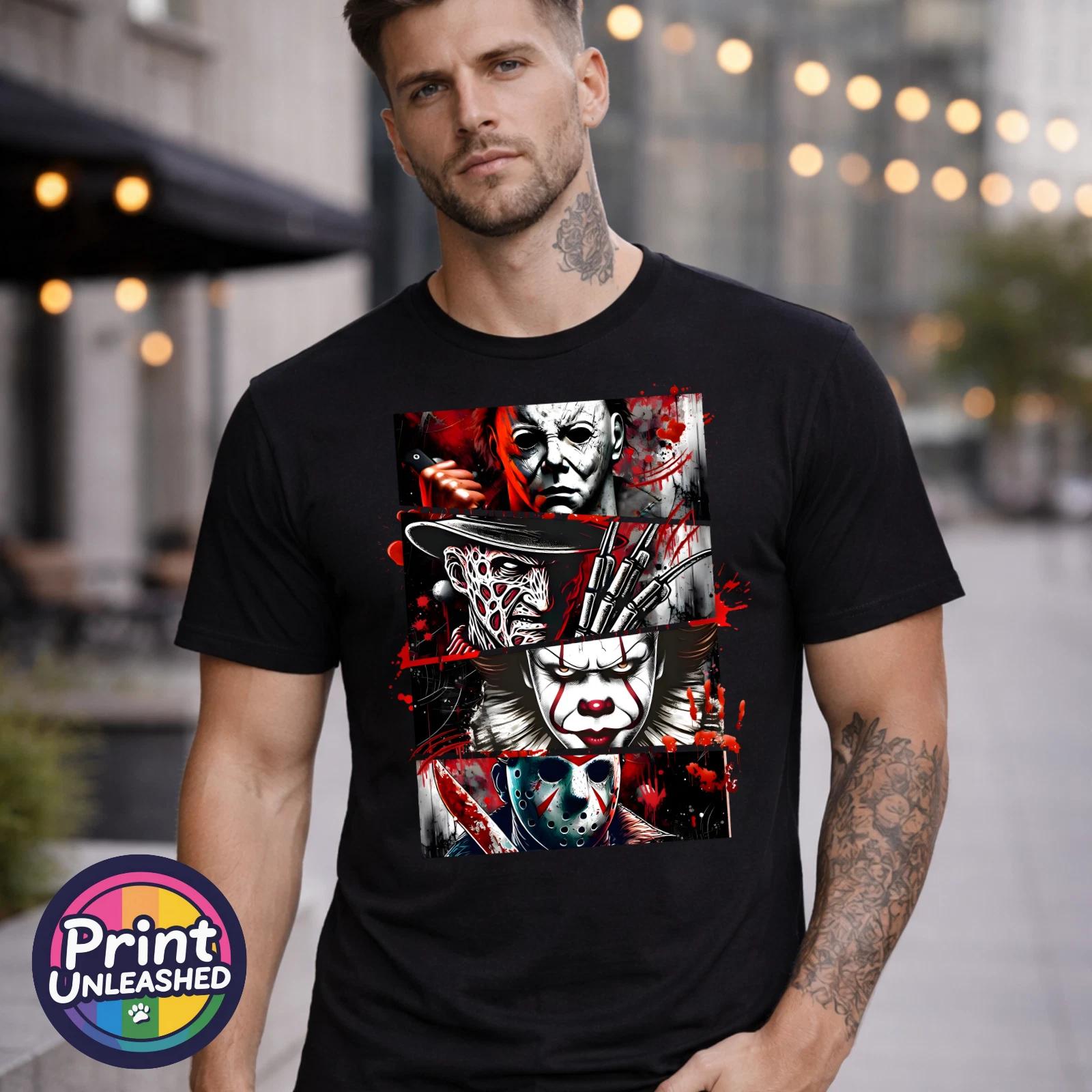 Classic Horror Movie Graphic T-Shirt Black Jason Freddy IT Michael Myers Tee S