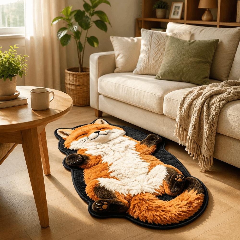 Water Absorption Cat-Shaped Area Rug Non-Slip Design Cartoon Floor Mat for Living Rooms