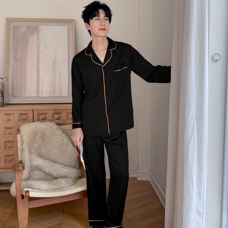 

2025 Французский ледяной шелк Парные пижамы: Дышащий комплект с длинным рукавом и брюками для дома и улицы XXXL