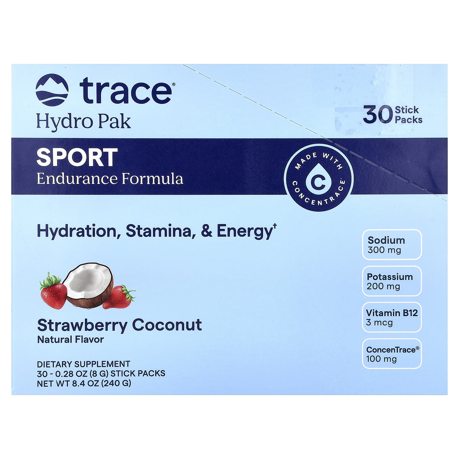 

Trace, Hydro Pak Sport, Strawberry Coconut, 30 Stick Packs, 0.28 oz (8 g) Each
