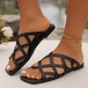 2025 summer new large-size flat-bottomed slippers women's hollowed-out mesh open-toed beach cool slippers