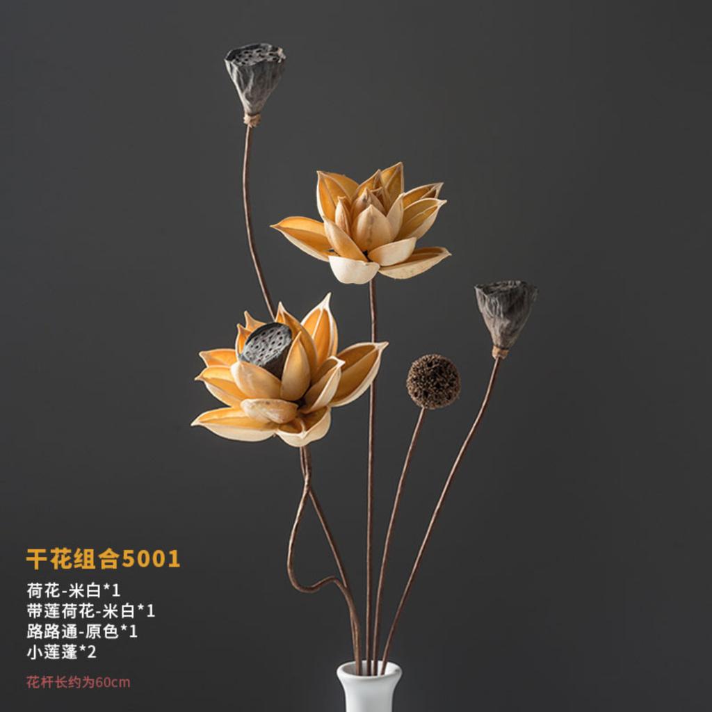 Getrocknetes Lotusblumen-Bouquet mit natürlichen Lotus-Samenkapseln und Stielen für die Heimdekoration Zen-Stil Blumengesteck für die Wohnzimmer-Dekoration