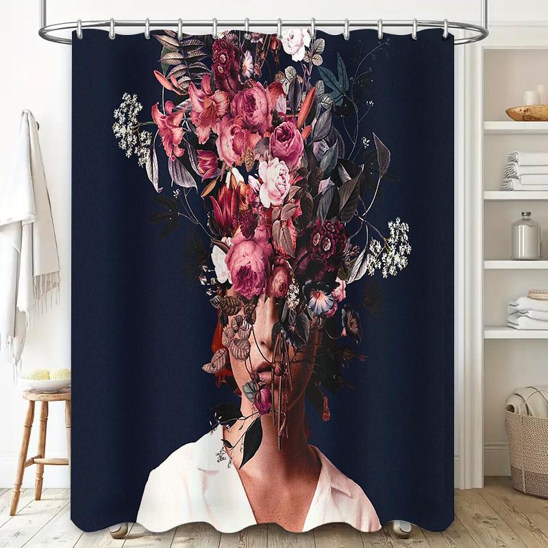 Floral Portrait Shower Curtain Botanical Flower Wall Art Bathroom Decor Vintage Nature Home Textile Tapestry Washable