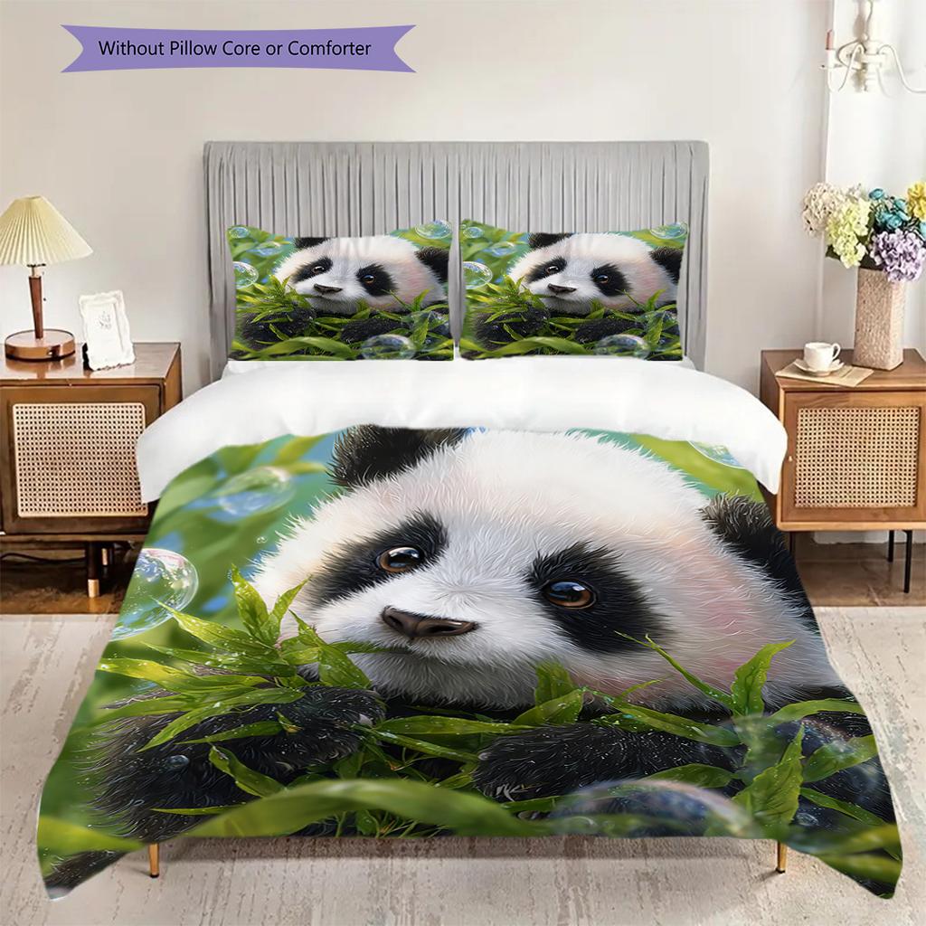 Panda Pattern Bedding Quilt Set Quilt Cover Pillowcase Home Decoration Birthday Gift (1 * duvet cover + 2 * pillowcase, without core)